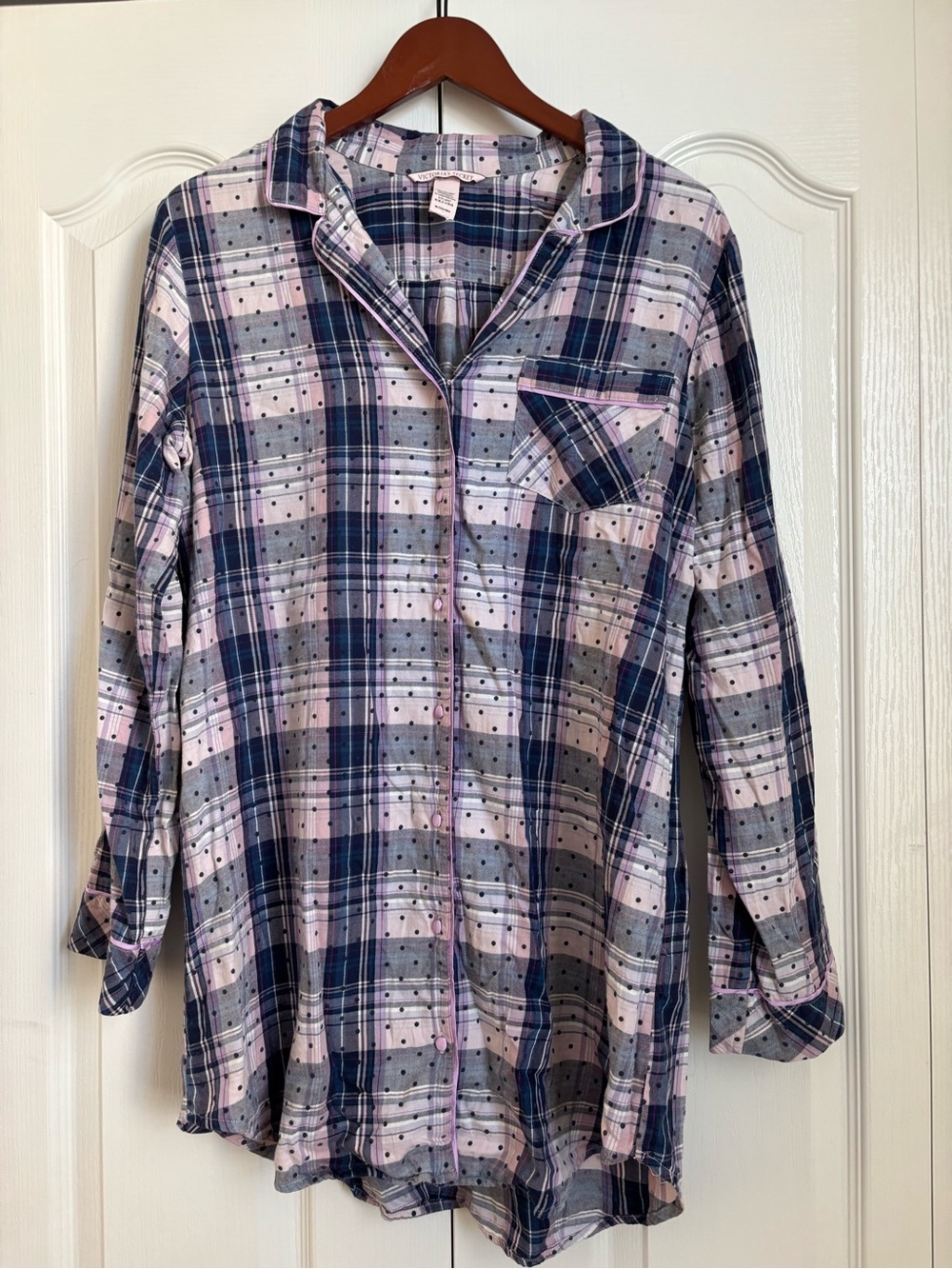 Victoria's Secret Navy & Light Pink Plaid Button-Front Sleep Shirt